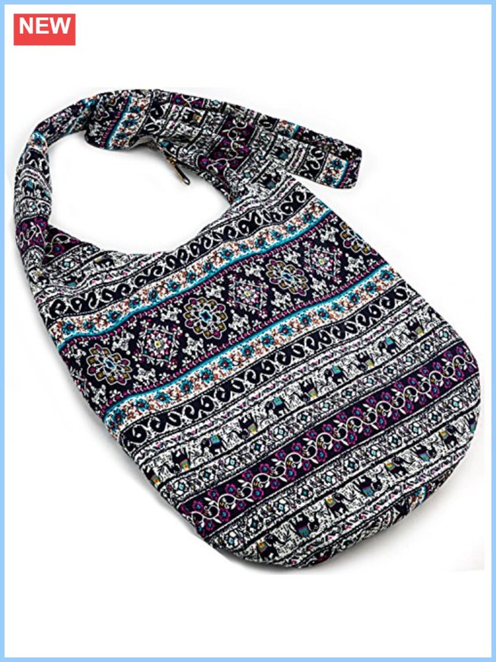 Handmade Cotton Jean Crossbody Hobo Bag Thai Top Zip Sling Hippie Messenger